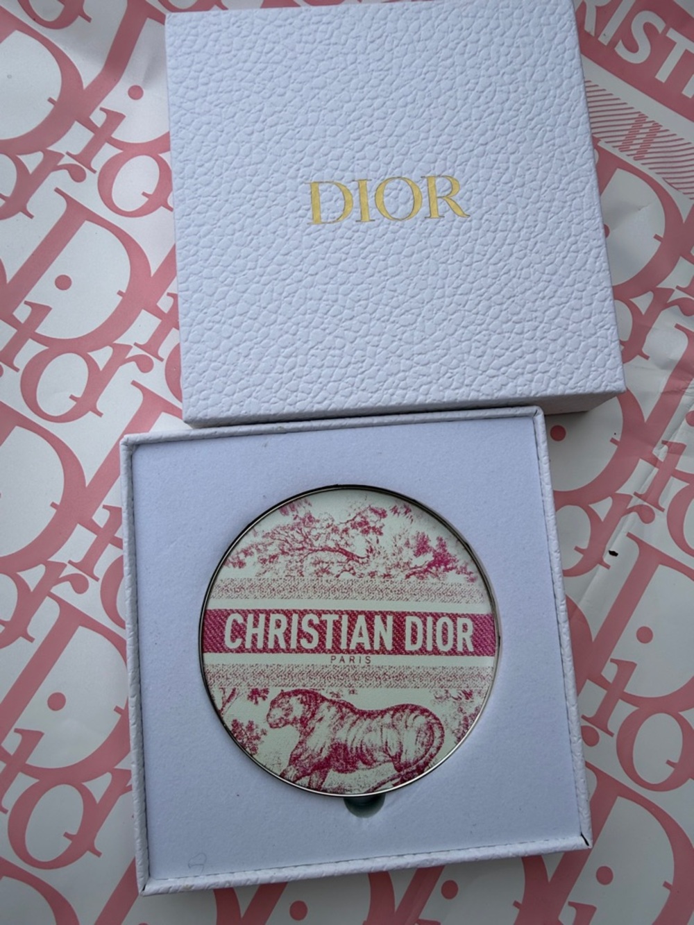 Christian Dior Pink Tiger Toile de Jouy Compact Pocket Mirror.